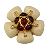 Joan Rivers Cream Flower Brooch with Garnet Lucite Cabochons by Joan Rivers - Vintage Meet Modern Vintage Jewelry - Chicago, Illinois - #oldhollywoodglamour #vintagemeetmodern #designervintage #jewelrybox #antiquejewelry #vintagejewelry