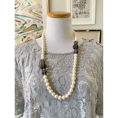 Nanette Lepore 3/4 Sleeve Gray Lace Blouse by Nanette Lepore - Vintage Meet Modern Vintage Jewelry - Chicago, Illinois - #oldhollywoodglamour #vintagemeetmodern #designervintage #jewelrybox #antiquejewelry #vintagejewelry