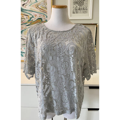 Nanette Lepore 3/4 Sleeve Gray Lace Blouse by Nanette Lepore - Vintage Meet Modern Vintage Jewelry - Chicago, Illinois - #oldhollywoodglamour #vintagemeetmodern #designervintage #jewelrybox #antiquejewelry #vintagejewelry