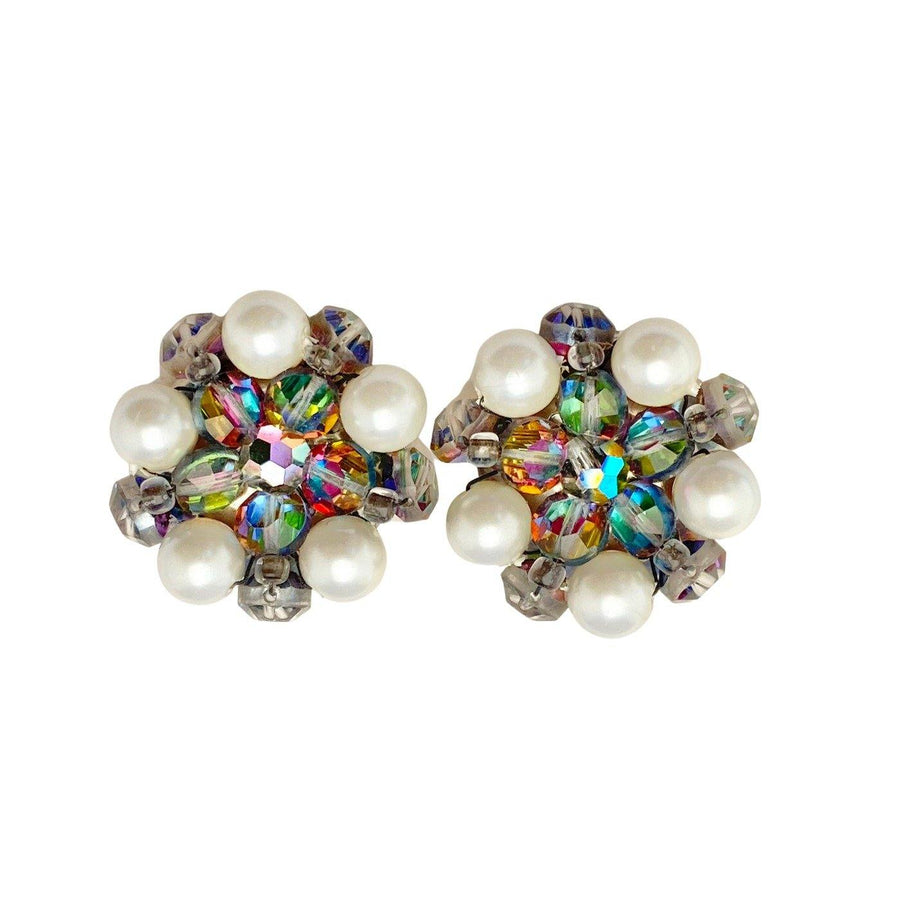 Vintage Laguna Pearl and Smoke Aurora Borealis Cluster Earrings by Laguna - Vintage Meet Modern Vintage Jewelry - Chicago, Illinois - #oldhollywoodglamour #vintagemeetmodern #designervintage #jewelrybox #antiquejewelry #vintagejewelry