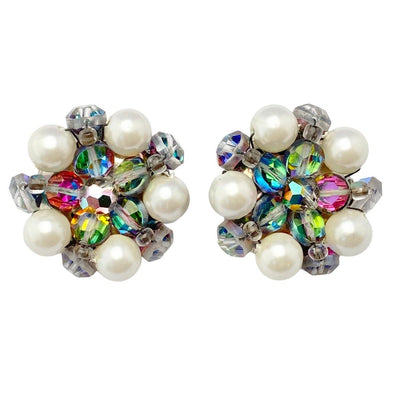 Vintage Laguna Pearl and Smoke Aurora Borealis Cluster Earrings by Laguna - Vintage Meet Modern Vintage Jewelry - Chicago, Illinois - #oldhollywoodglamour #vintagemeetmodern #designervintage #jewelrybox #antiquejewelry #vintagejewelry