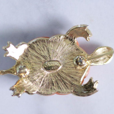 Vintage Kenneth Lane Coral Lucite and Rhinestone Turtle Brooch by Kenneth Lane - Vintage Meet Modern Vintage Jewelry - Chicago, Illinois - #oldhollywoodglamour #vintagemeetmodern #designervintage #jewelrybox #antiquejewelry #vintagejewelry