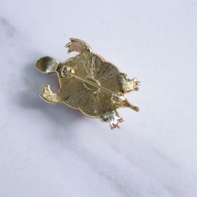 Vintage Kenneth Lane Coral Lucite and Rhinestone Turtle Brooch by Kenneth Lane - Vintage Meet Modern Vintage Jewelry - Chicago, Illinois - #oldhollywoodglamour #vintagemeetmodern #designervintage #jewelrybox #antiquejewelry #vintagejewelry