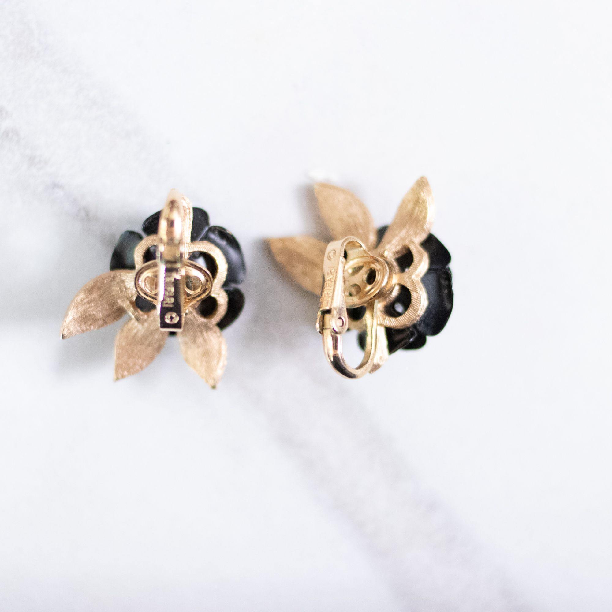 Vintage Crown Trifari Black Rose Earrings by Crown Trifari - Vintage Meet Modern Vintage Jewelry - Chicago, Illinois - #oldhollywoodglamour #vintagemeetmodern #designervintage #jewelrybox #antiquejewelry #vintagejewelry