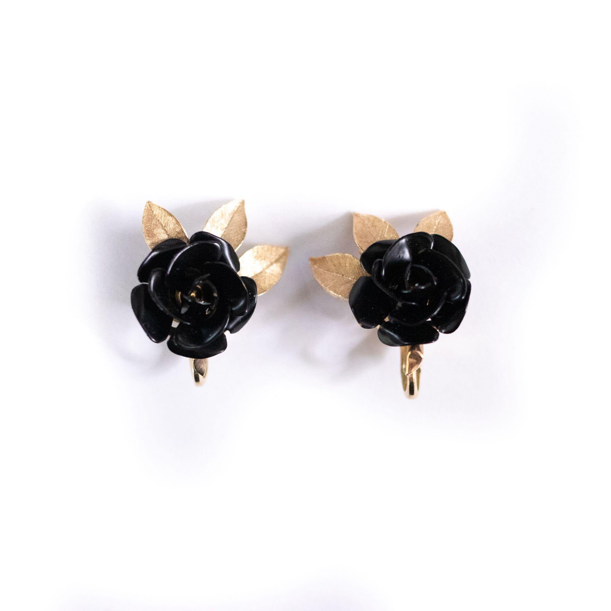 Vintage Crown Trifari Black Rose Earrings by Crown Trifari - Vintage Meet Modern Vintage Jewelry - Chicago, Illinois - #oldhollywoodglamour #vintagemeetmodern #designervintage #jewelrybox #antiquejewelry #vintagejewelry