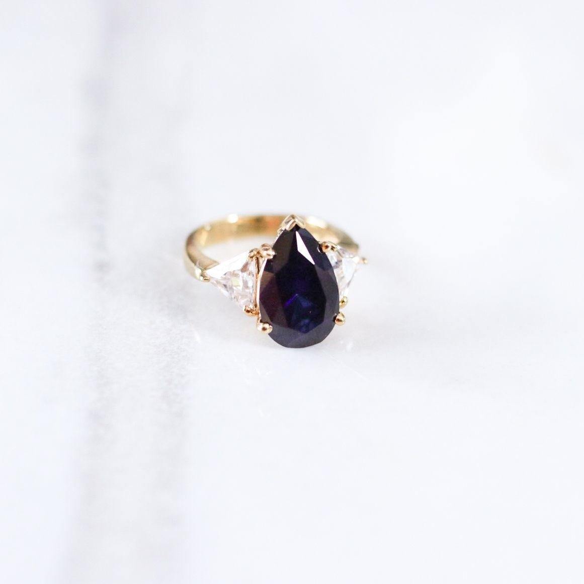 Vintage Sapphire Cubic Zirconia Pear Shape Statement Ring by Unsigned Beauty - Vintage Meet Modern Vintage Jewelry - Chicago, Illinois - #oldhollywoodglamour #vintagemeetmodern #designervintage #jewelrybox #antiquejewelry #vintagejewelry