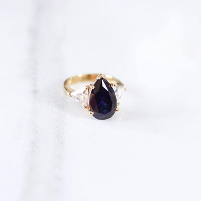 Vintage Sapphire Cubic Zirconia Pear Shape Statement Ring by Unsigned Beauty - Vintage Meet Modern Vintage Jewelry - Chicago, Illinois - #oldhollywoodglamour #vintagemeetmodern #designervintage #jewelrybox #antiquejewelry #vintagejewelry