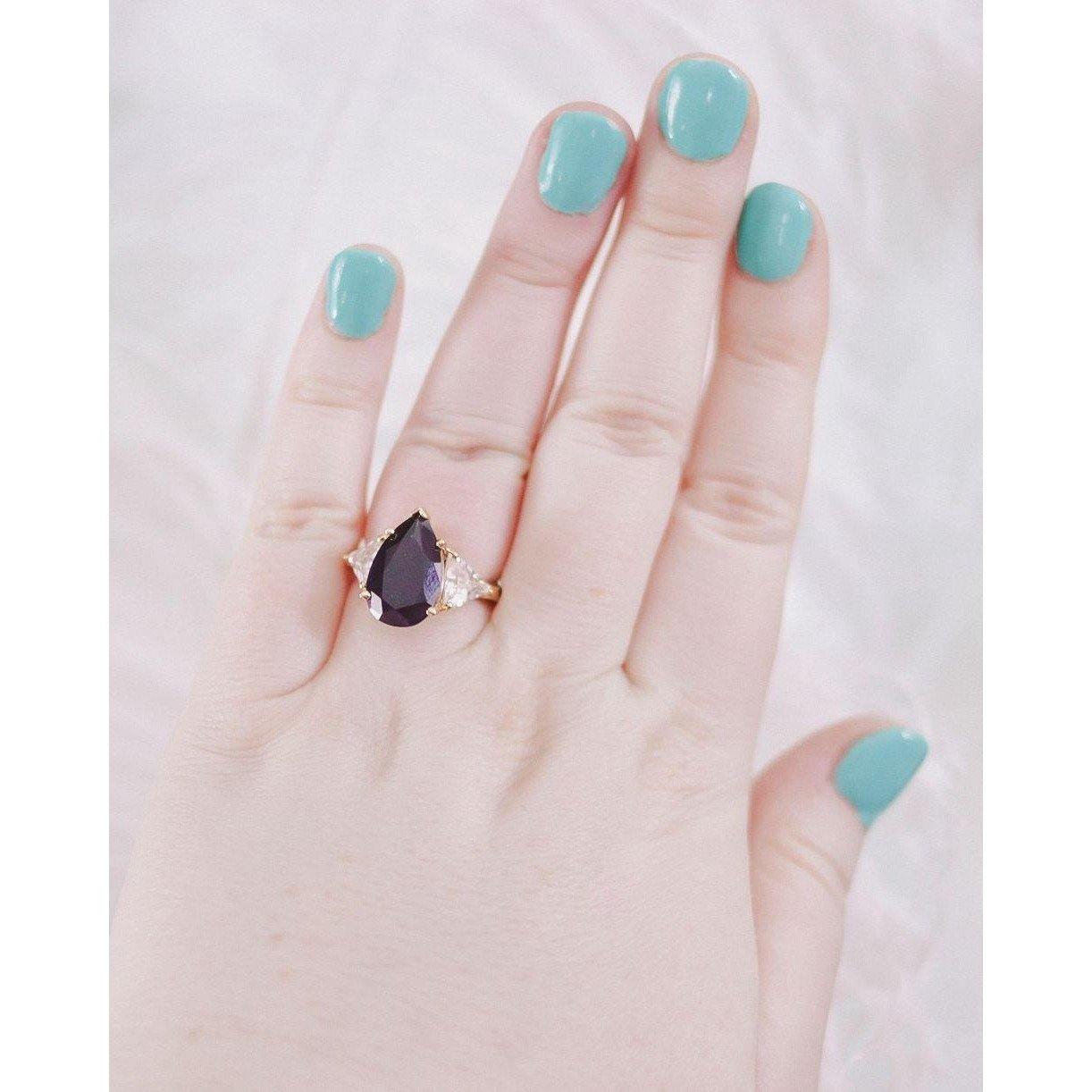 Vintage Sapphire Cubic Zirconia Pear Shape Statement Ring by Unsigned Beauty - Vintage Meet Modern Vintage Jewelry - Chicago, Illinois - #oldhollywoodglamour #vintagemeetmodern #designervintage #jewelrybox #antiquejewelry #vintagejewelry