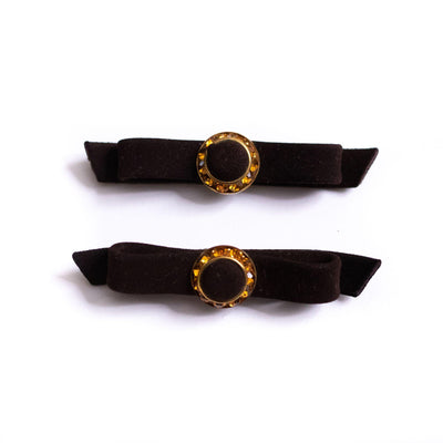 Vintage Brown Velvet with Amber Rhinestones Shoe Clips by Unsigned Beauty - Vintage Meet Modern Vintage Jewelry - Chicago, Illinois - #oldhollywoodglamour #vintagemeetmodern #designervintage #jewelrybox #antiquejewelry #vintagejewelry