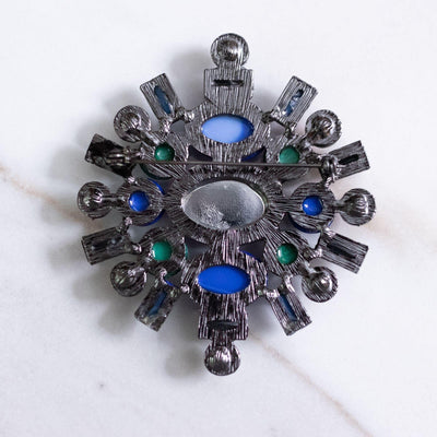 Vintage Blue, Green, Jet, Purple, and Red Rhinestone Brooch by Unsigned Beauty - Vintage Meet Modern Vintage Jewelry - Chicago, Illinois - #oldhollywoodglamour #vintagemeetmodern #designervintage #jewelrybox #antiquejewelry #vintagejewelry