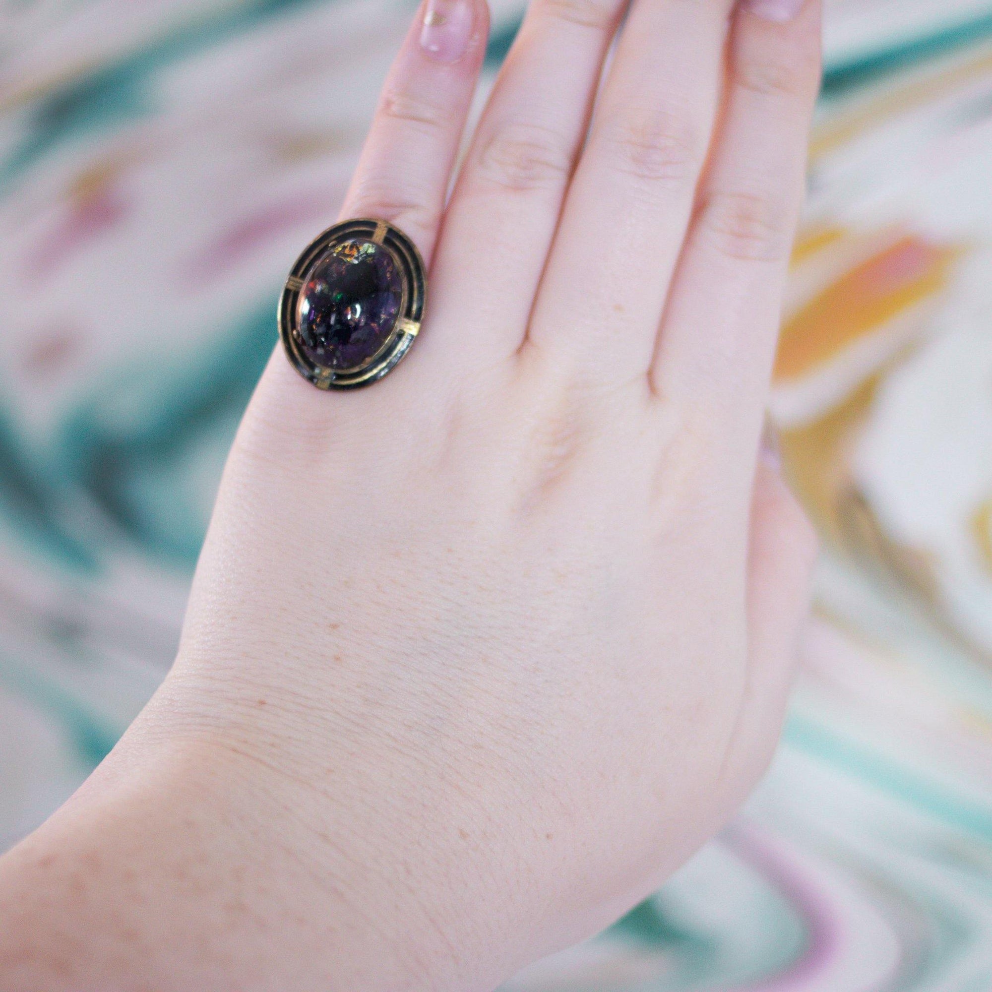 Vintage 1950s Blue Jelly Opal Statement Ring by Vintage Meet Modern - Vintage Meet Modern Vintage Jewelry - Chicago, Illinois - #oldhollywoodglamour #vintagemeetmodern #designervintage #jewelrybox #antiquejewelry #vintagejewelry