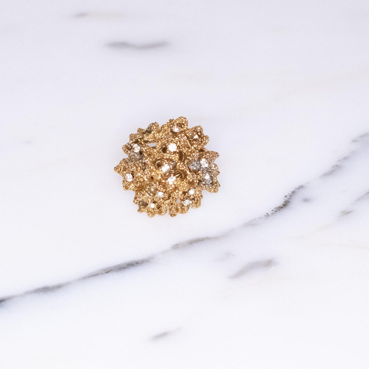 Vintage Mid Century Modern Brutalist Modern Gold Statement Ring with Rhinestones
