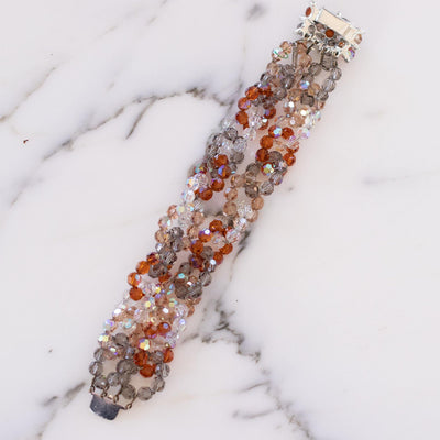 Vintage Vendome Looped Aurora Borealis, Amber, and Smoke Faceted Crystal Bead Bracelet with Rhinestones Clasp by Vintage Meet Modern  - Vintage Meet Modern Vintage Jewelry - Chicago, Illinois - #oldhollywoodglamour #vintagemeetmodern #designervintage #jewelrybox #antiquejewelry #vintagejewelry