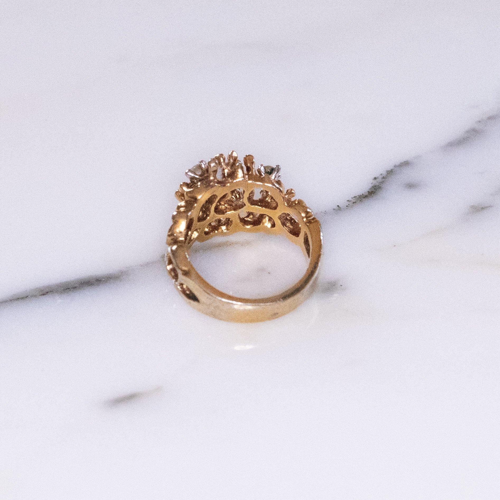 Vintage Brutalist Modern Gold Ring with Crystals by Vintage Meet Modern - Vintage Meet Modern Vintage Jewelry - Chicago, Illinois - #oldhollywoodglamour #vintagemeetmodern #designervintage #jewelrybox #antiquejewelry #vintagejewelry