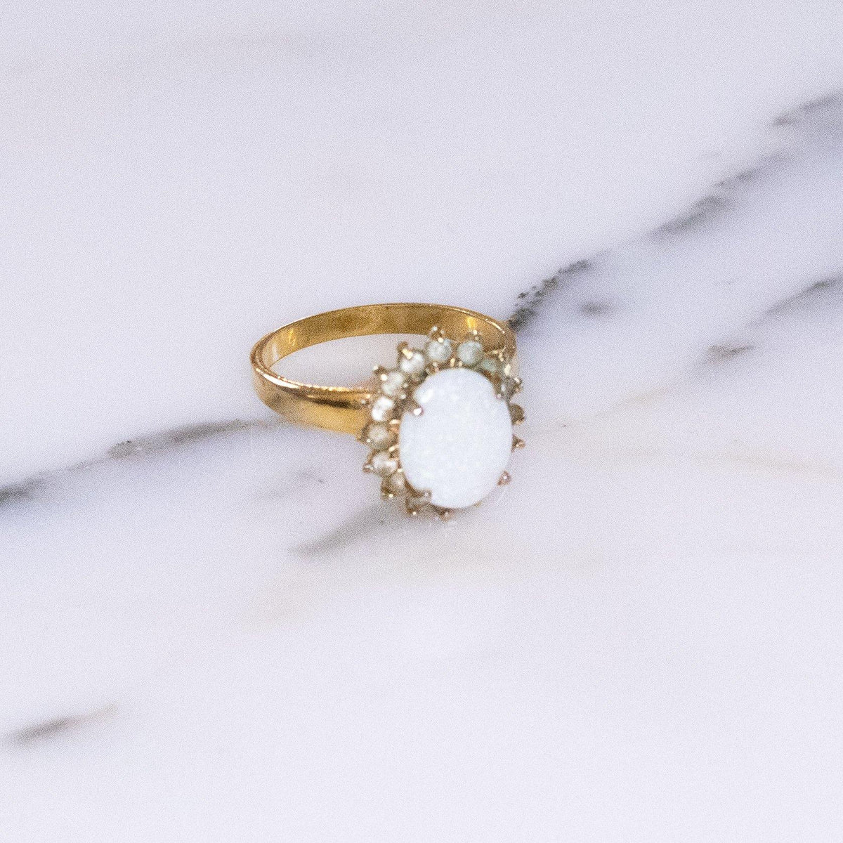 Vintage Opaline Cocktail Ring with Diamante Halo