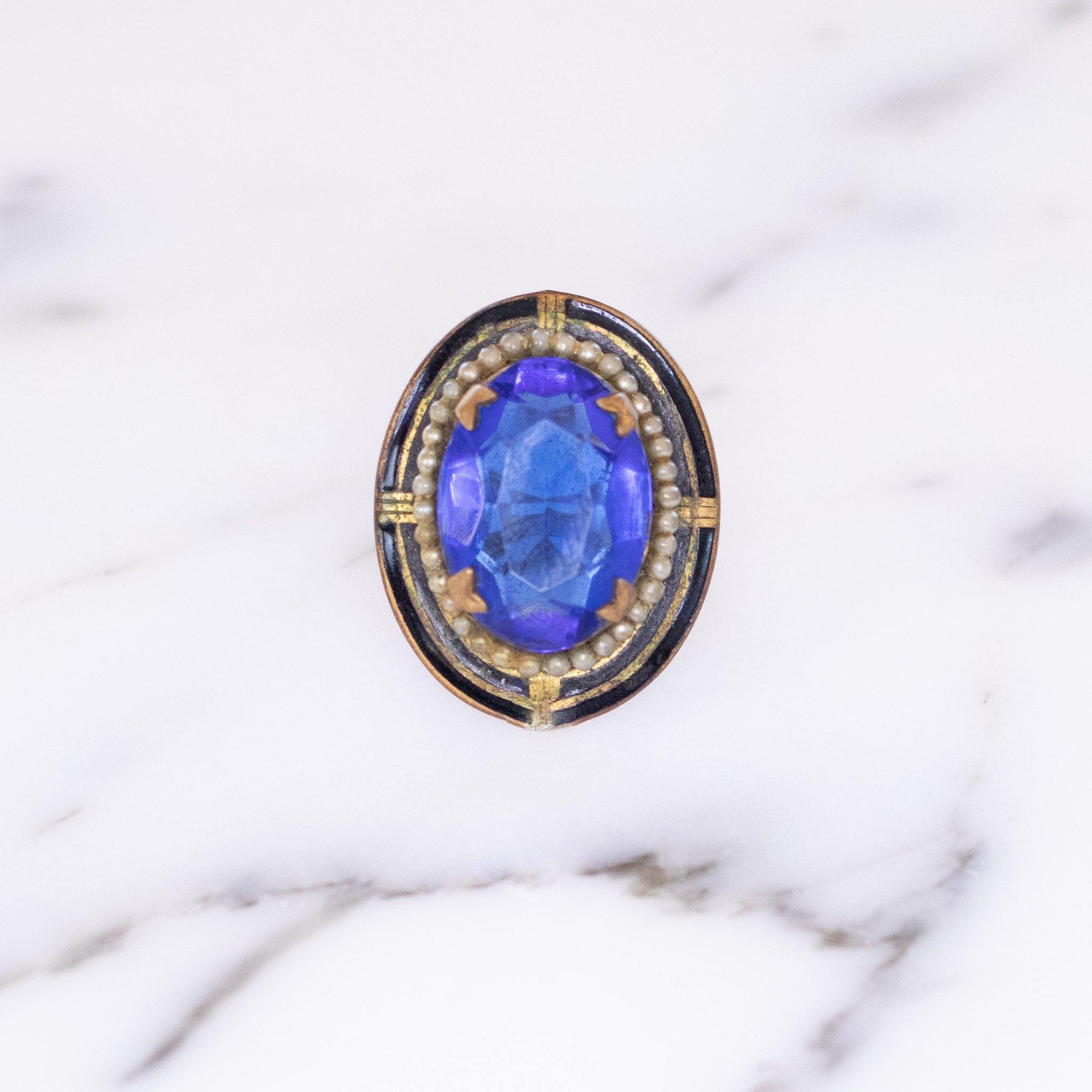 Vintage Blue Victorian Revival Style Statement Ring With faux Pearl Halo by Vintage Meet Modern - Vintage Meet Modern Vintage Jewelry - Chicago, Illinois - #oldhollywoodglamour #vintagemeetmodern #designervintage #jewelrybox #antiquejewelry #vintagejewelry
