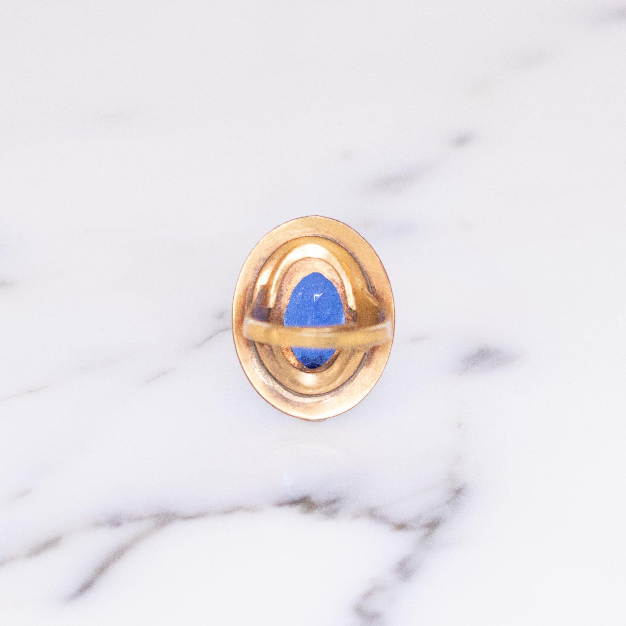 Vintage Blue Victorian Revival Style Statement Ring With faux Pearl Halo by Vintage Meet Modern - Vintage Meet Modern Vintage Jewelry - Chicago, Illinois - #oldhollywoodglamour #vintagemeetmodern #designervintage #jewelrybox #antiquejewelry #vintagejewelry