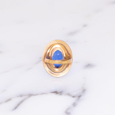 Vintage Blue Victorian Revival Style Statement Ring With faux Pearl Halo by Vintage Meet Modern  - Vintage Meet Modern Vintage Jewelry - Chicago, Illinois - #oldhollywoodglamour #vintagemeetmodern #designervintage #jewelrybox #antiquejewelry #vintagejewelry