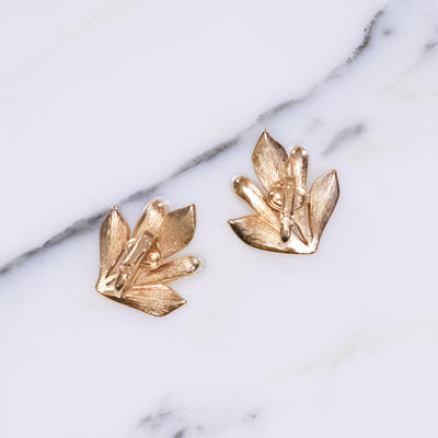 Gold Trifari Cattail Earrings, Gold with Faux Pearl by Trifari - Vintage Meet Modern Vintage Jewelry - Chicago, Illinois - #oldhollywoodglamour #vintagemeetmodern #designervintage #jewelrybox #antiquejewelry #vintagejewelry