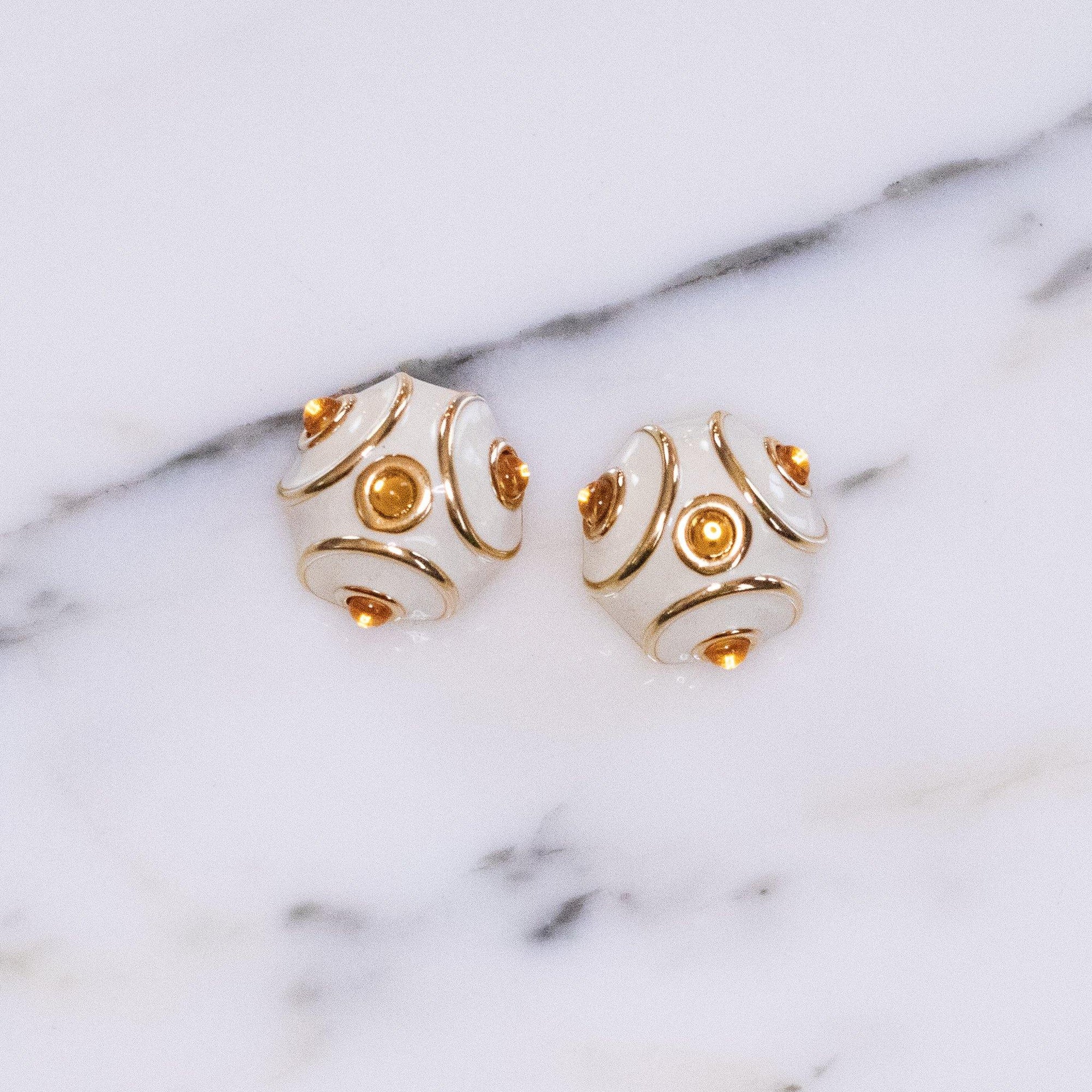 Vintage Kenneth Jay Lane Cream Enamel and Citrine Cabochon Statement Earrings by Vintage Meet Modern - Vintage Meet Modern Vintage Jewelry - Chicago, Illinois - #oldhollywoodglamour #vintagemeetmodern #designervintage #jewelrybox #antiquejewelry #vintagejewelry
