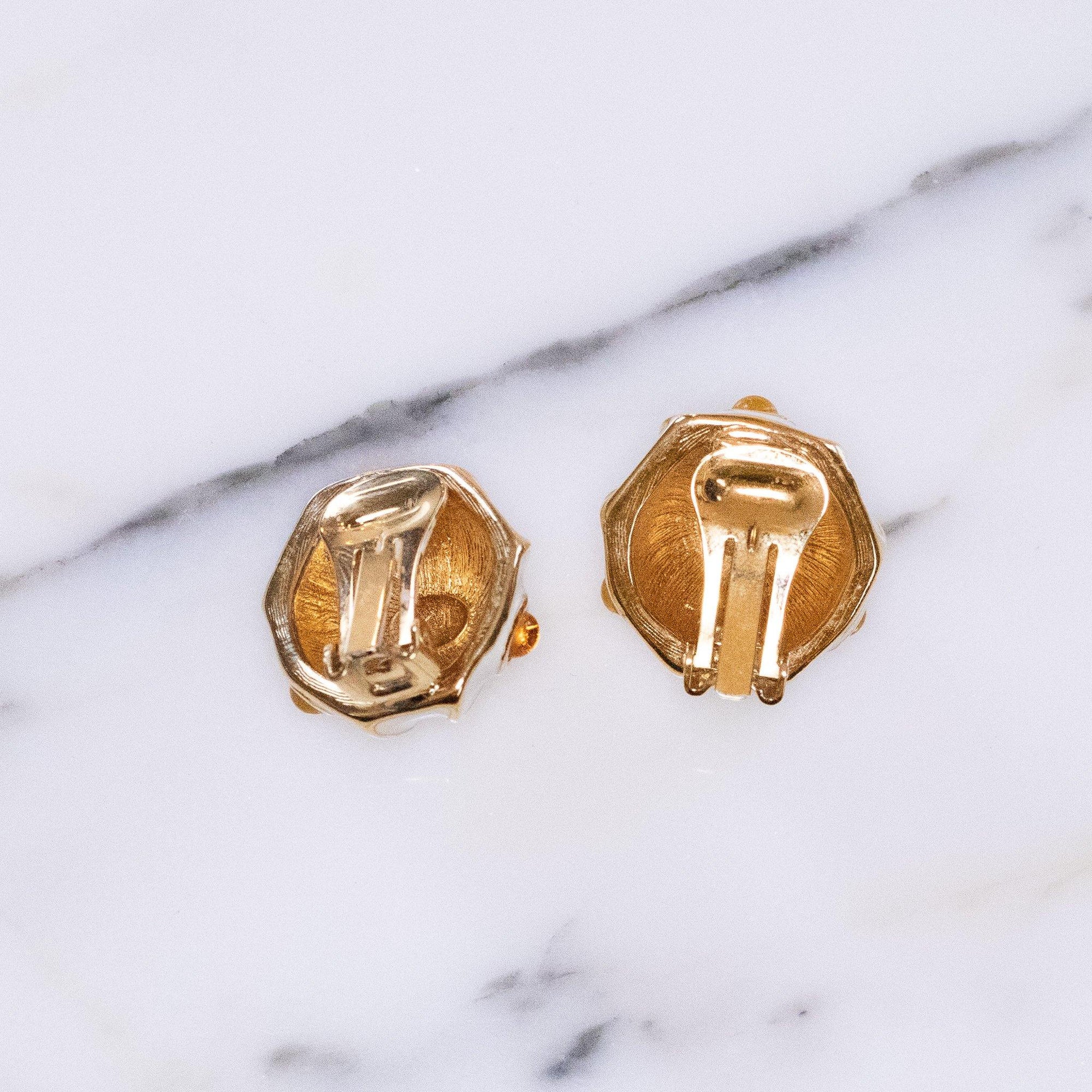 Vintage Kenneth Jay Lane Cream Enamel and Citrine Cabochon Statement Earrings by Vintage Meet Modern - Vintage Meet Modern Vintage Jewelry - Chicago, Illinois - #oldhollywoodglamour #vintagemeetmodern #designervintage #jewelrybox #antiquejewelry #vintagejewelry