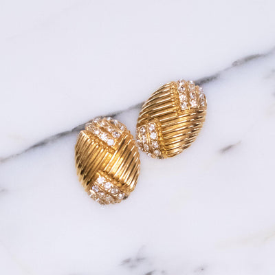Vintage Joan Rivers  Gold Earrings Line Design with Pave Rhinestones by Joan Rivers - Vintage Meet Modern Vintage Jewelry - Chicago, Illinois - #oldhollywoodglamour #vintagemeetmodern #designervintage #jewelrybox #antiquejewelry #vintagejewelry