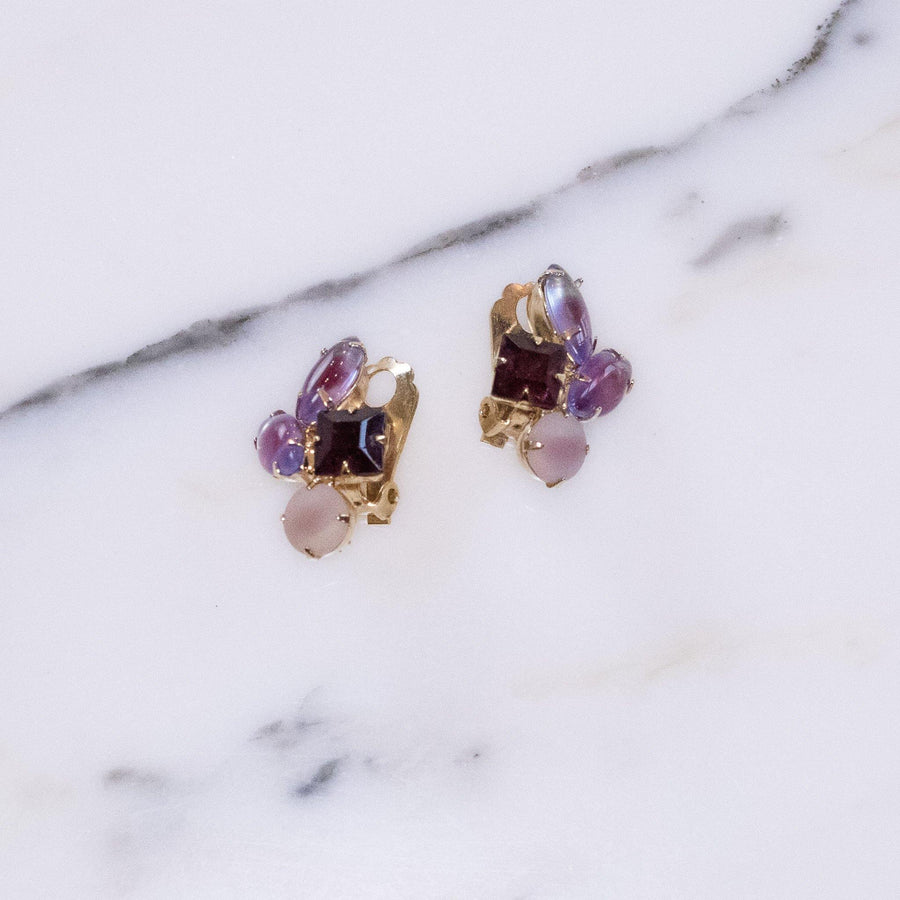 Vintage Pink and Purple Rhinestone Statement Earrings by 1950s - Vintage Meet Modern Vintage Jewelry - Chicago, Illinois - #oldhollywoodglamour #vintagemeetmodern #designervintage #jewelrybox #antiquejewelry #vintagejewelry