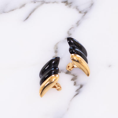 Monet Retro Black and Gold Modernist Style Earrings by Monet - Vintage Meet Modern Vintage Jewelry - Chicago, Illinois - #oldhollywoodglamour #vintagemeetmodern #designervintage #jewelrybox #antiquejewelry #vintagejewelry