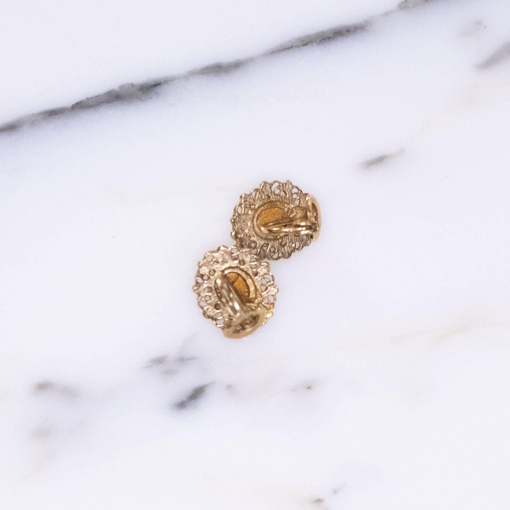 Vintage Dainty Opaline Glass Earrings with Gold Tone Setting by Vintage Meet Modern - Vintage Meet Modern Vintage Jewelry - Chicago, Illinois - #oldhollywoodglamour #vintagemeetmodern #designervintage #jewelrybox #antiquejewelry #vintagejewelry