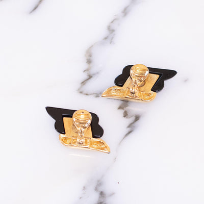 Monet Retro Black and Gold Modernist Style Earrings by Monet - Vintage Meet Modern Vintage Jewelry - Chicago, Illinois - #oldhollywoodglamour #vintagemeetmodern #designervintage #jewelrybox #antiquejewelry #vintagejewelry