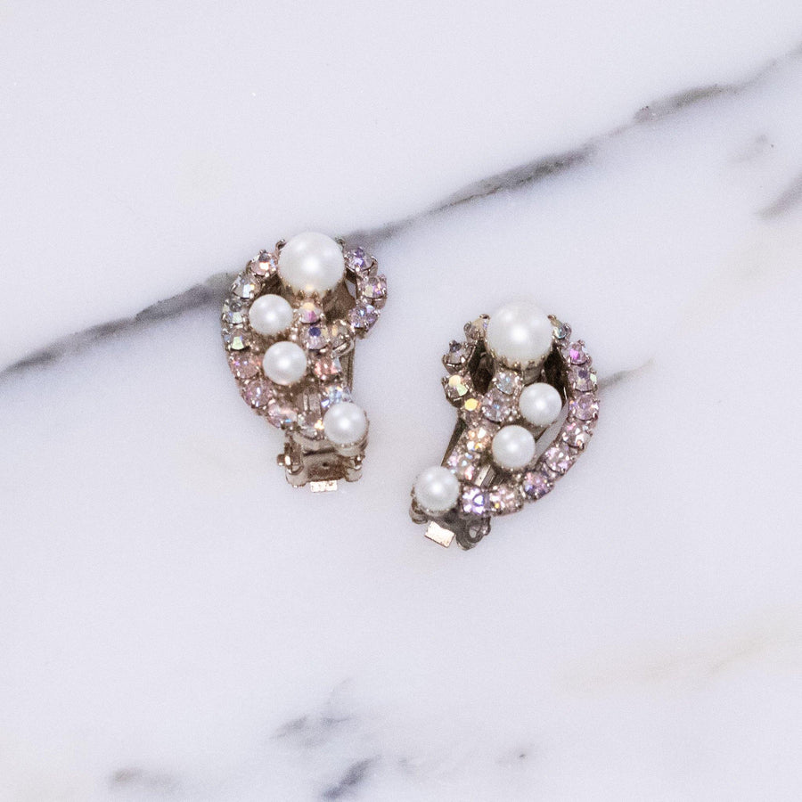 Vintage Pearl and Aurora Borealis Crystal Earrings by Mid Century Modern - Vintage Meet Modern Vintage Jewelry - Chicago, Illinois - #oldhollywoodglamour #vintagemeetmodern #designervintage #jewelrybox #antiquejewelry #vintagejewelry