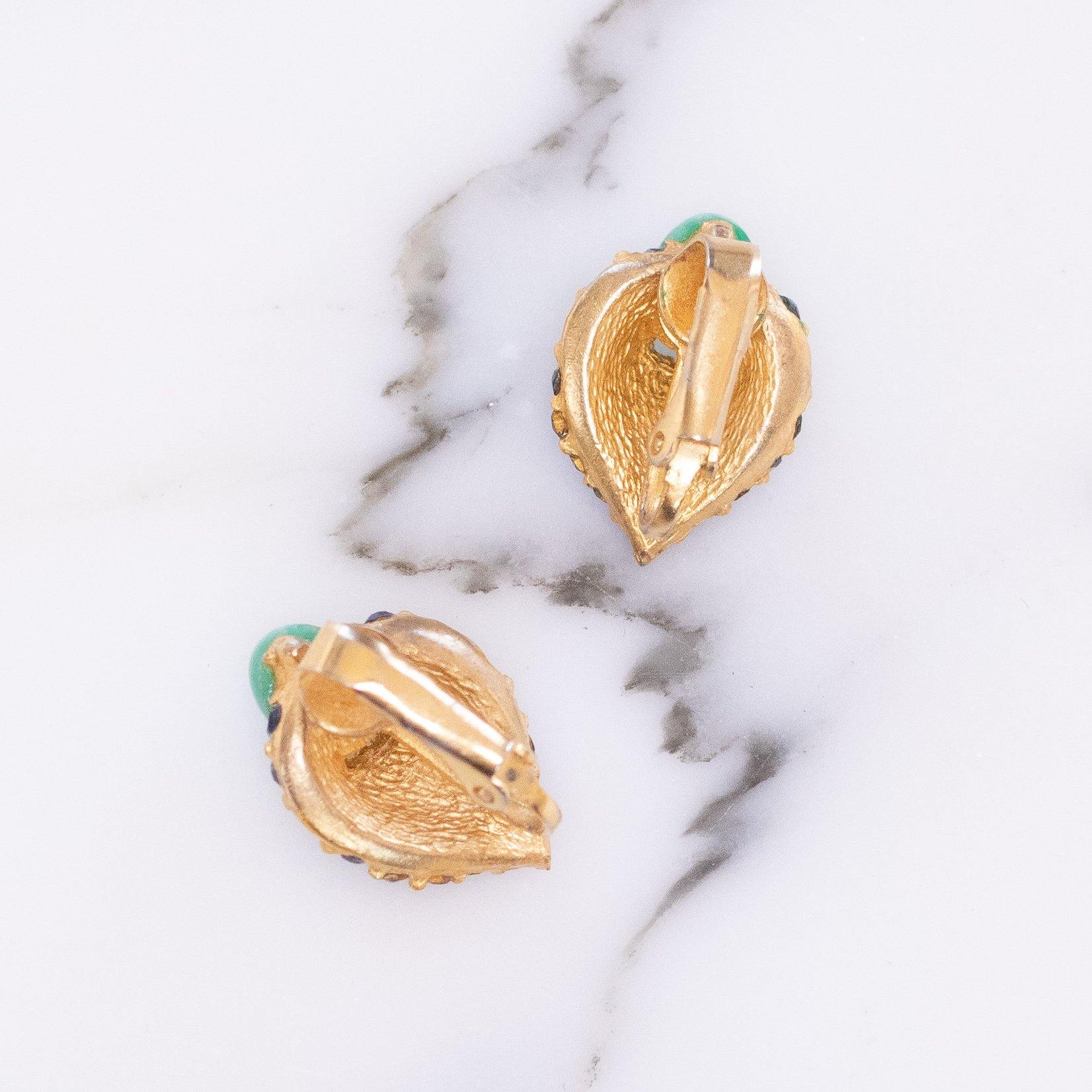 Vintage Faux Jade, Sapphire Crystal and Diamante Earrings by Vintage Meet Modern - Vintage Meet Modern Vintage Jewelry - Chicago, Illinois - #oldhollywoodglamour #vintagemeetmodern #designervintage #jewelrybox #antiquejewelry #vintagejewelry