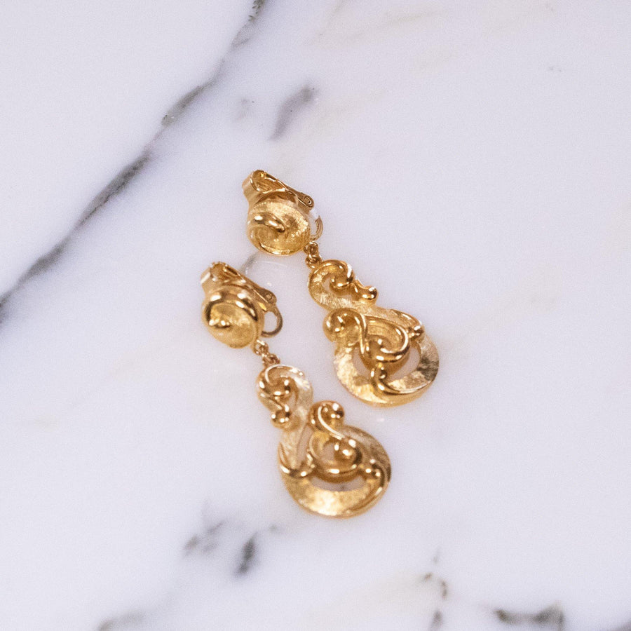 Vintage Crown Trifari Modernist Swirl Dangle Drop Earrings by Crown Trifari - Vintage Meet Modern Vintage Jewelry - Chicago, Illinois - #oldhollywoodglamour #vintagemeetmodern #designervintage #jewelrybox #antiquejewelry #vintagejewelry