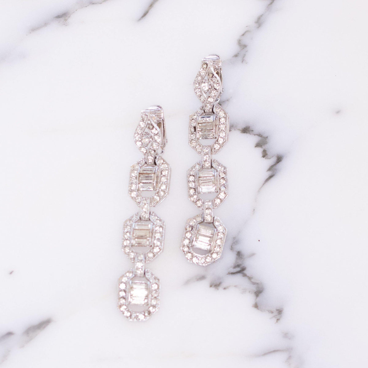 Vintage Kenneth Jay Lane Art Deco Rhinestone Drop Statement Earrings