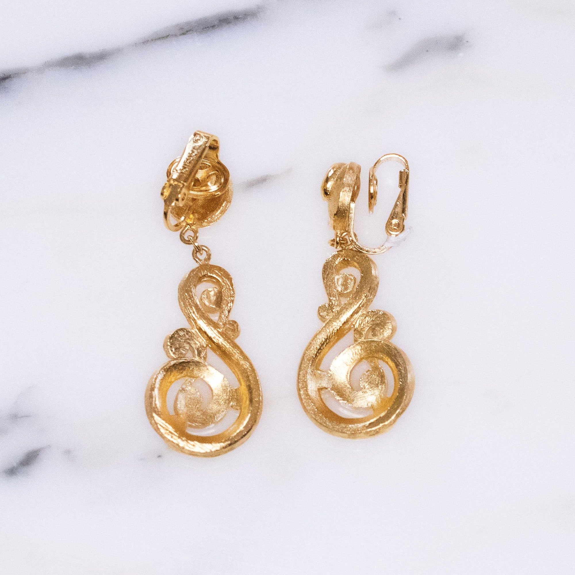 Vintage Crown Trifari Modernist Swirl Dangle Drop Earrings by Crown Trifari - Vintage Meet Modern Vintage Jewelry - Chicago, Illinois - #oldhollywoodglamour #vintagemeetmodern #designervintage #jewelrybox #antiquejewelry #vintagejewelry
