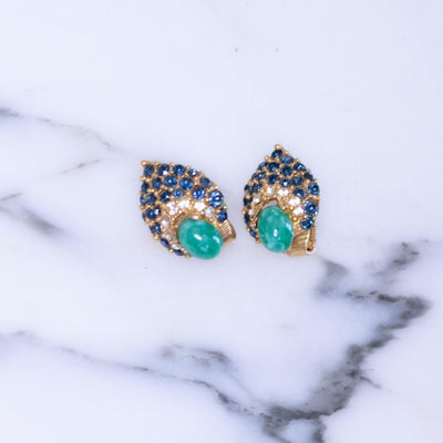 Vintage Faux Jade, Sapphire Crystal and Diamante Earrings by Vintage Meet Modern - Vintage Meet Modern Vintage Jewelry - Chicago, Illinois - #oldhollywoodglamour #vintagemeetmodern #designervintage #jewelrybox #antiquejewelry #vintagejewelry