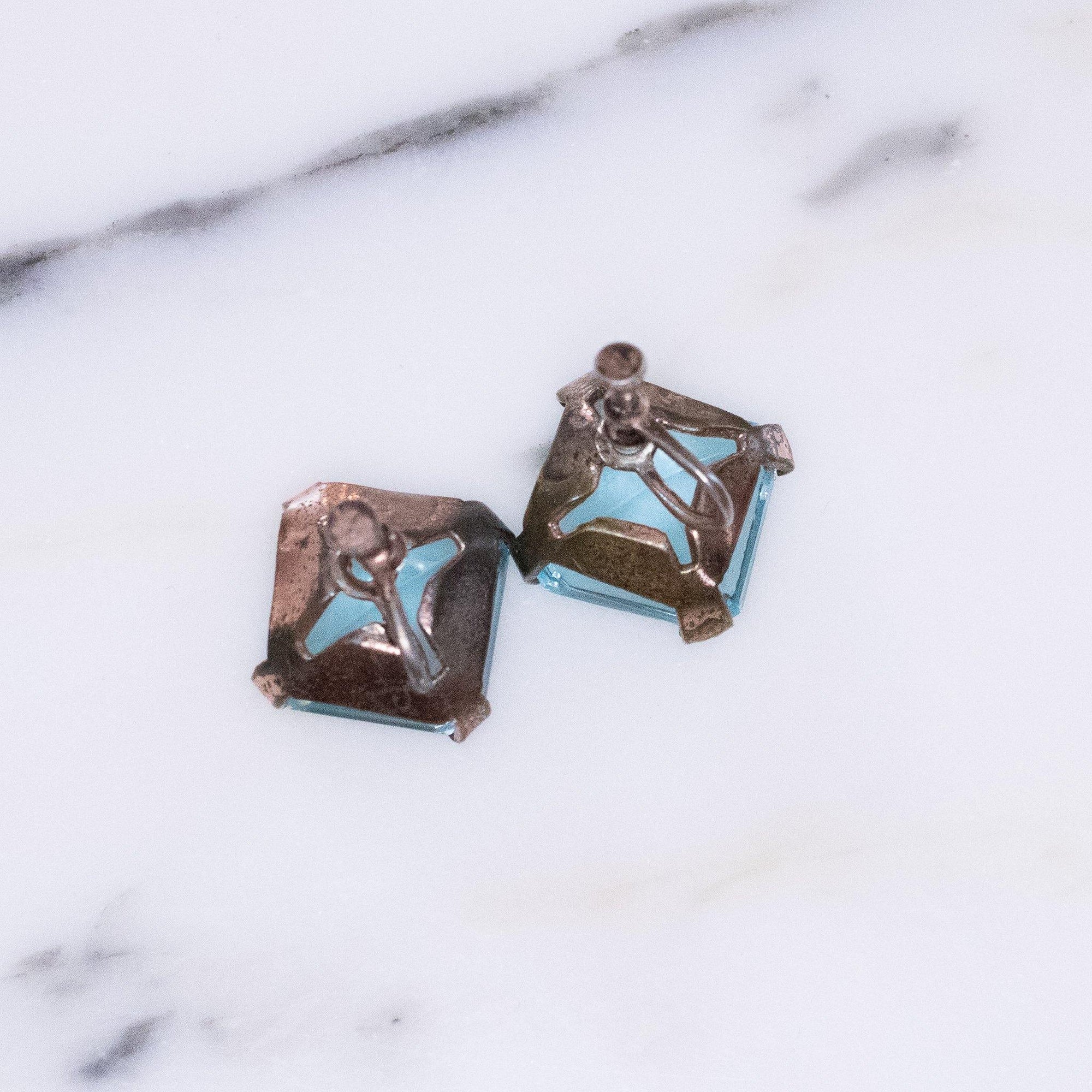 Vintage 1940s Art Deco Blue Crystal Screwback Earrings Set in Sterling Silver by Art Deco - Vintage Meet Modern Vintage Jewelry - Chicago, Illinois - #oldhollywoodglamour #vintagemeetmodern #designervintage #jewelrybox #antiquejewelry #vintagejewelry