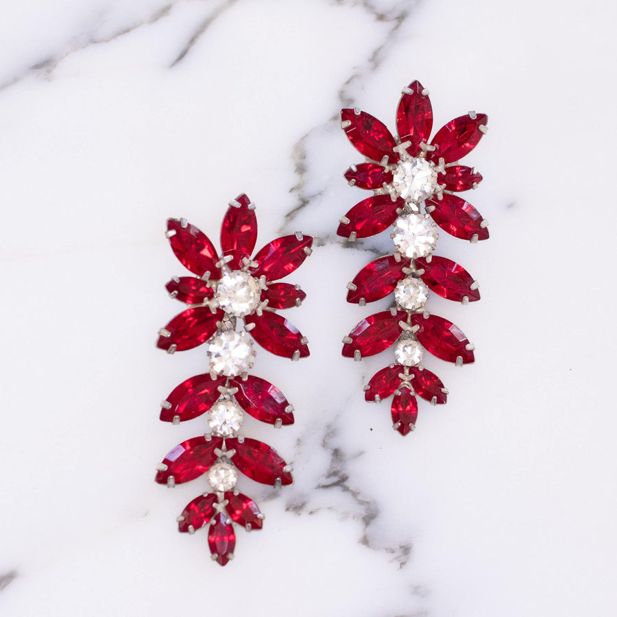 Red Rhinestone and Diamante Crystal Statement Earrings by Vintage Meet Modern - Vintage Meet Modern Vintage Jewelry - Chicago, Illinois - #oldhollywoodglamour #vintagemeetmodern #designervintage #jewelrybox #antiquejewelry #vintagejewelry
