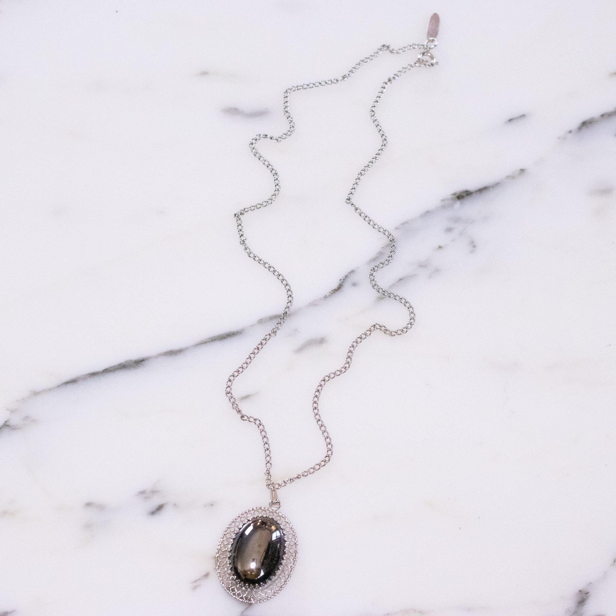 Vintage Whiting and Davis Hematite Pendant Necklace Set in Silver Tone by Whiting and Davis - Vintage Meet Modern Vintage Jewelry - Chicago, Illinois - #oldhollywoodglamour #vintagemeetmodern #designervintage #jewelrybox #antiquejewelry #vintagejewelry
