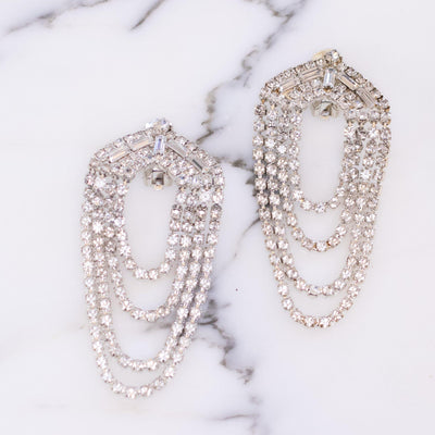 1960s Looped Waterfall Style Diamante Crystal Statement Earrings by Vintage Meet Modern - Vintage Meet Modern Vintage Jewelry - Chicago, Illinois - #oldhollywoodglamour #vintagemeetmodern #designervintage #jewelrybox #antiquejewelry #vintagejewelry