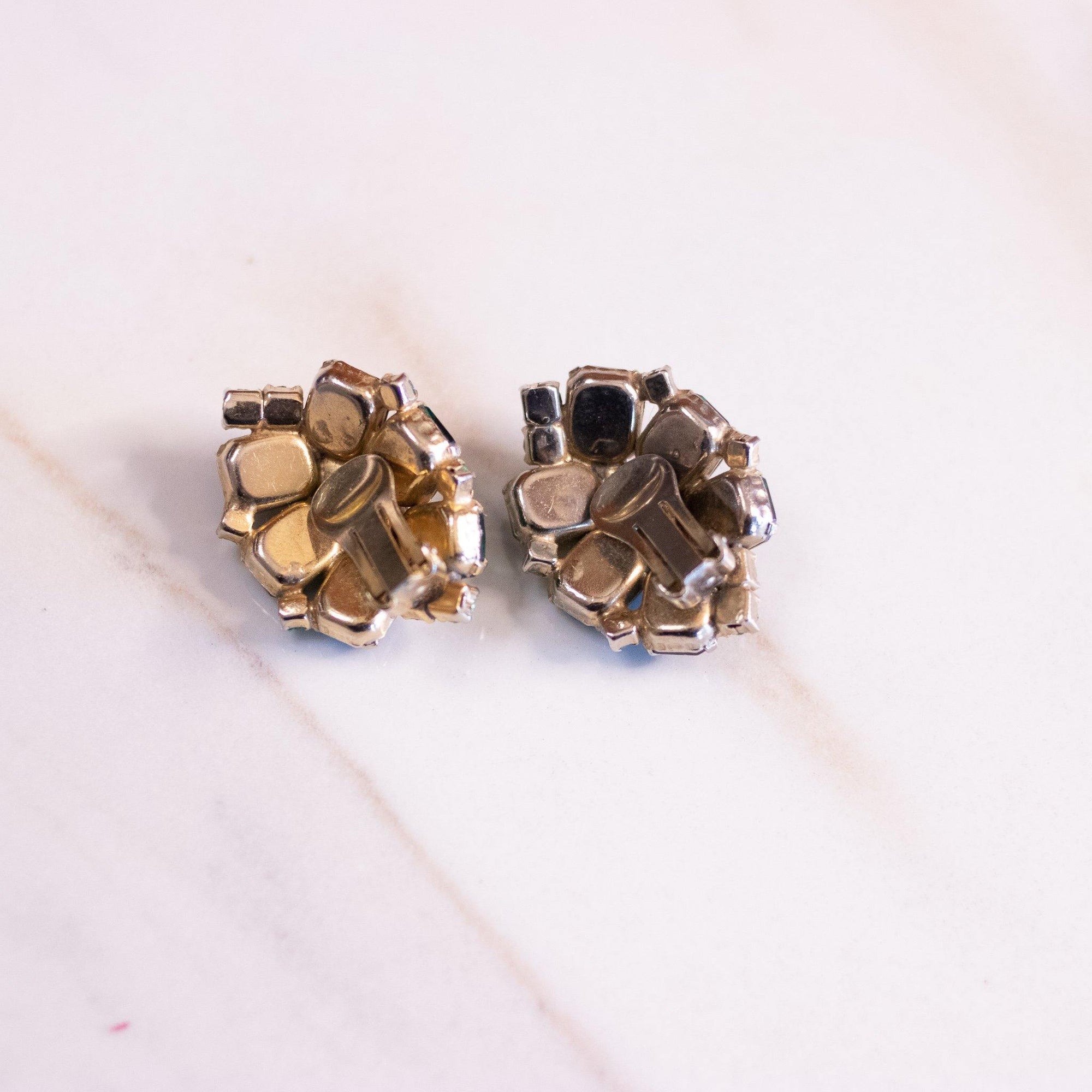 Vintage Light and Dark Green Rhinestone Statement Earrings by Unsigned Beauty - Vintage Meet Modern Vintage Jewelry - Chicago, Illinois - #oldhollywoodglamour #vintagemeetmodern #designervintage #jewelrybox #antiquejewelry #vintagejewelry