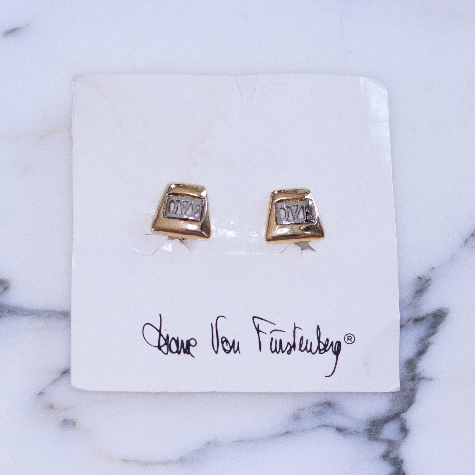 DVF Logo Earrings, Silver and Gold by Diane von Furstenberg - Vintage Meet Modern Vintage Jewelry - Chicago, Illinois - #oldhollywoodglamour #vintagemeetmodern #designervintage #jewelrybox #antiquejewelry #vintagejewelry