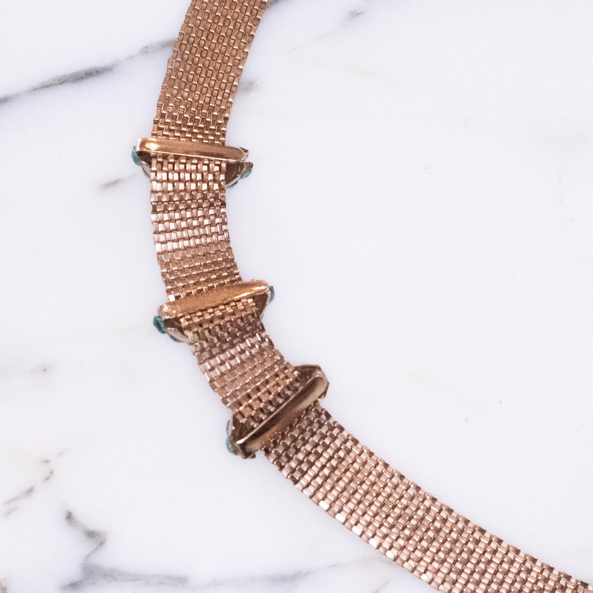Vintage 1940s Mesh Collar Necklace with Blue Rhinestones by Vintage Meet Modern - Vintage Meet Modern Vintage Jewelry - Chicago, Illinois - #oldhollywoodglamour #vintagemeetmodern #designervintage #jewelrybox #antiquejewelry #vintagejewelry
