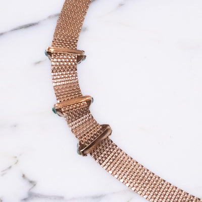 Vintage 1940s Mesh Collar Necklace with Blue Rhinestones by Vintage Meet Modern - Vintage Meet Modern Vintage Jewelry - Chicago, Illinois - #oldhollywoodglamour #vintagemeetmodern #designervintage #jewelrybox #antiquejewelry #vintagejewelry