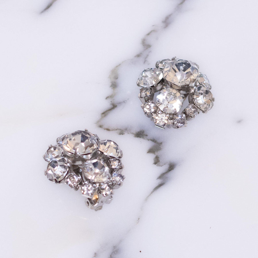 Vintage Art Deco Diamante Crystal Rhinestone Earrings, Silver Tone Setting, Clip-on by Art Deco Style - Vintage Meet Modern Vintage Jewelry - Chicago, Illinois - #oldhollywoodglamour #vintagemeetmodern #designervintage #jewelrybox #antiquejewelry #vintagejewelry