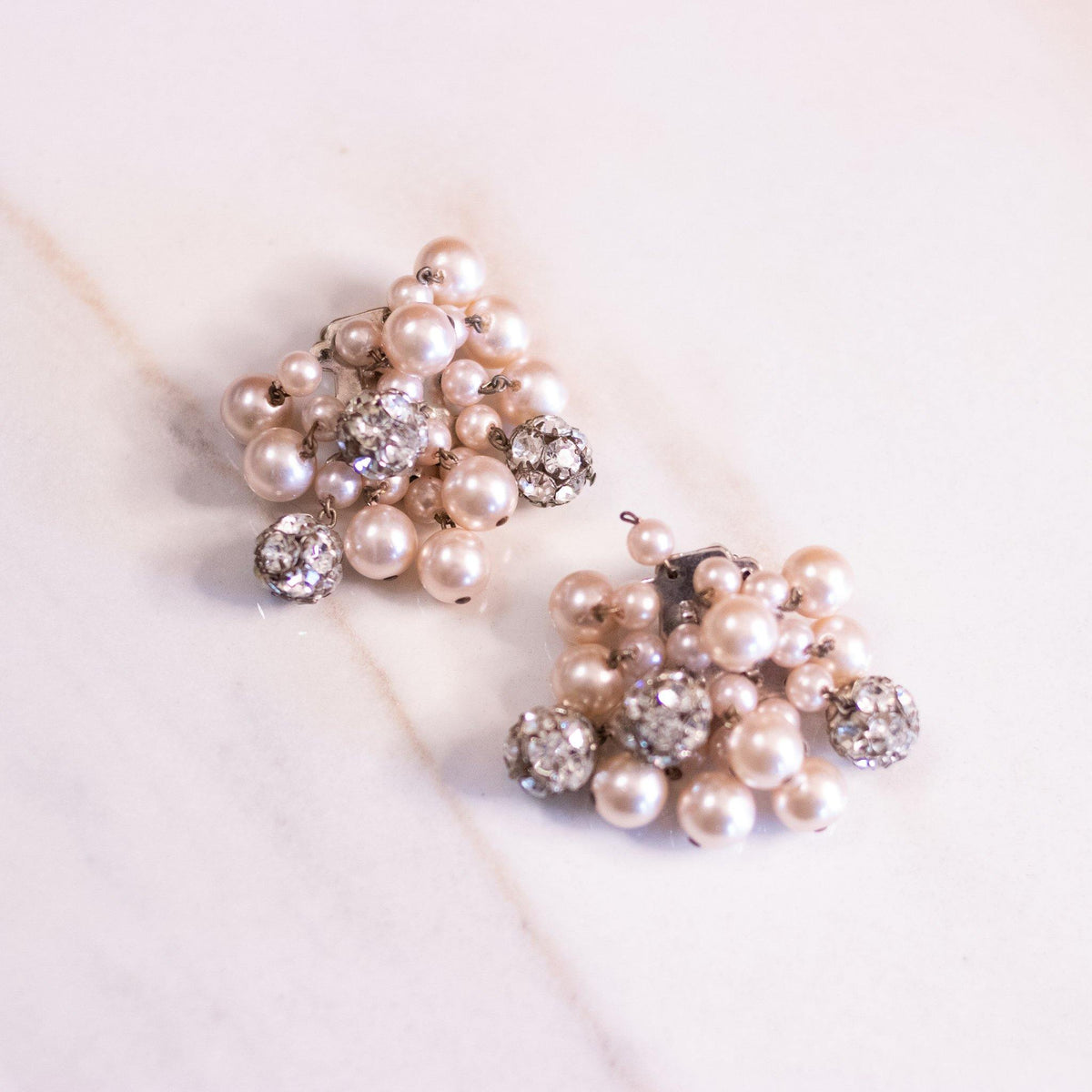 Vintage Pearl and Rhinestone Ball Cha Cha Statement Earrings