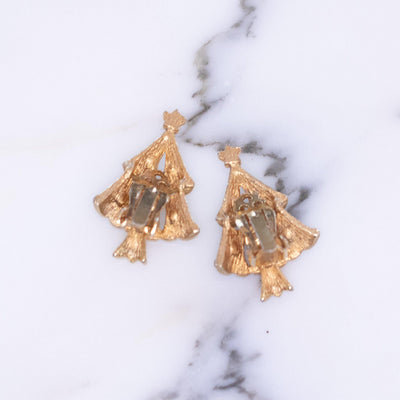 Rhinestone Christmas Tree Clip Earrings by 1980s - Vintage Meet Modern Vintage Jewelry - Chicago, Illinois - #oldhollywoodglamour #vintagemeetmodern #designervintage #jewelrybox #antiquejewelry #vintagejewelry