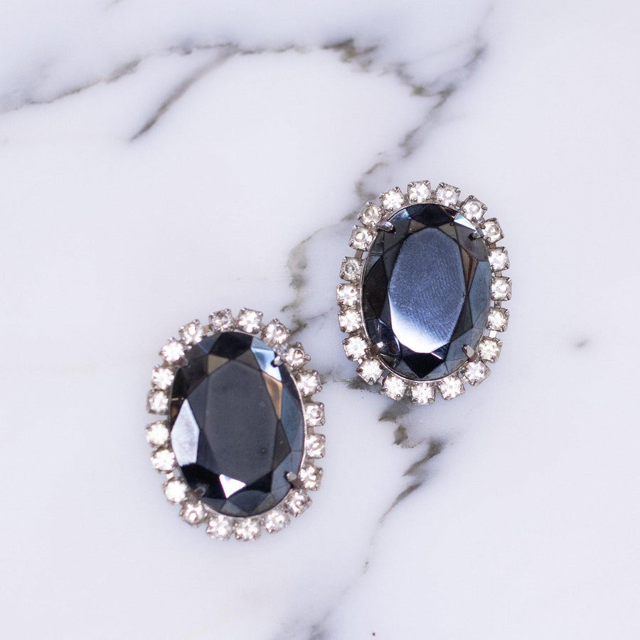 Vintage Hematite and Diamante Statement Earrings by Vintage Meet Modern - Vintage Meet Modern Vintage Jewelry - Chicago, Illinois - #oldhollywoodglamour #vintagemeetmodern #designervintage #jewelrybox #antiquejewelry #vintagejewelry