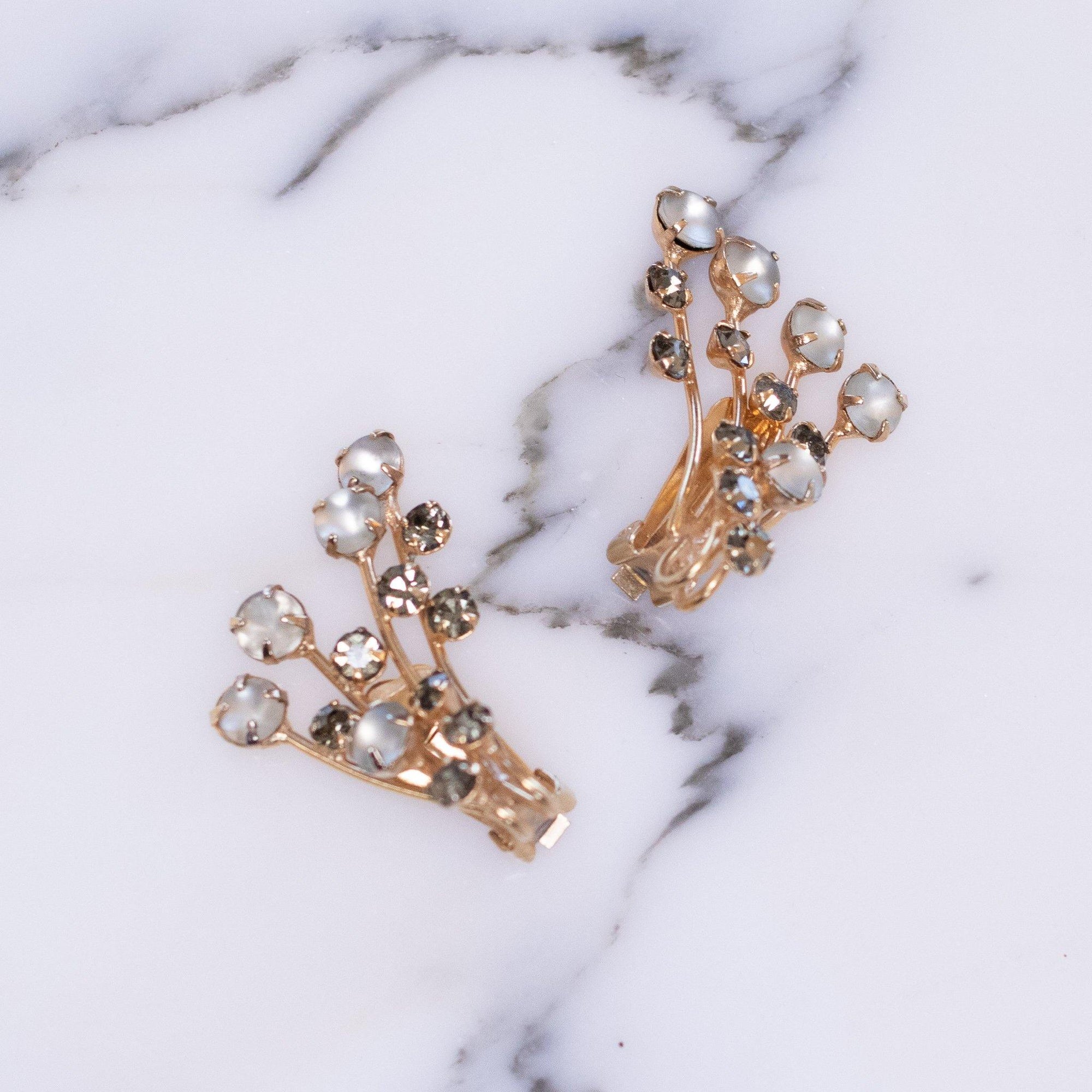 Vintage Smoke and Champagne Crystal Starburst Style Ear Crawler Statement Earrings by Vintage Meet Modern - Vintage Meet Modern Vintage Jewelry - Chicago, Illinois - #oldhollywoodglamour #vintagemeetmodern #designervintage #jewelrybox #antiquejewelry #vintagejewelry