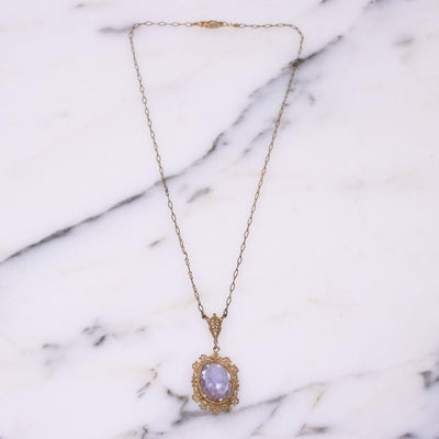 Vintage Edwardian Era Etched Amethyst Glass Cameo Pendant Necklace by Vintage Meet Modern - Vintage Meet Modern Vintage Jewelry - Chicago, Illinois - #oldhollywoodglamour #vintagemeetmodern #designervintage #jewelrybox #antiquejewelry #vintagejewelry